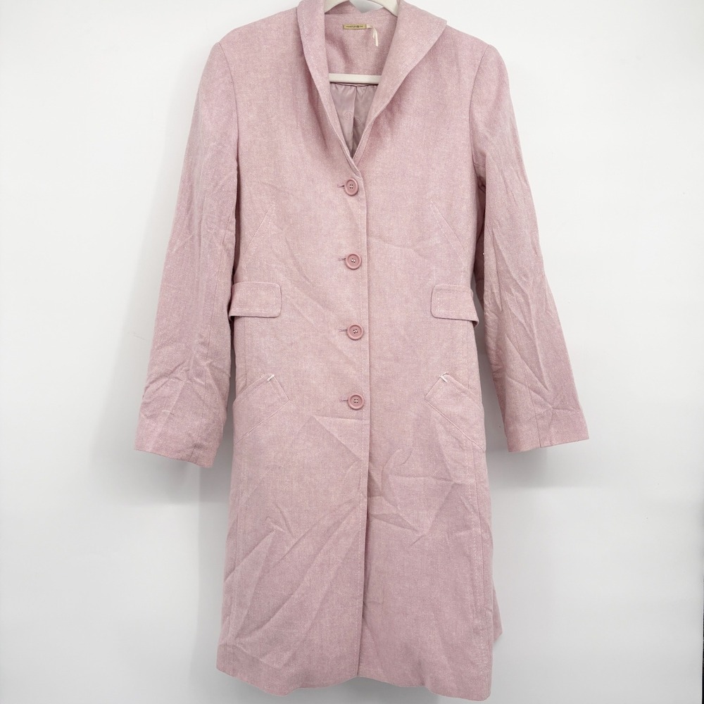 Max Studio Womens Pink‎ Wool Blend Shawl Collar Martingale Long Coat Size 10